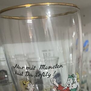 Vintage German Beer Glass with Cartoon Design